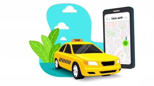 Animated Taxi Service App with Route Map and Vehicle