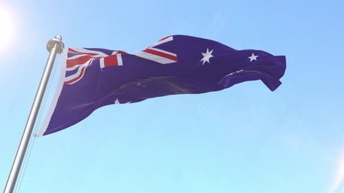 Realistic Australian Flag Waving Against Blue Sky