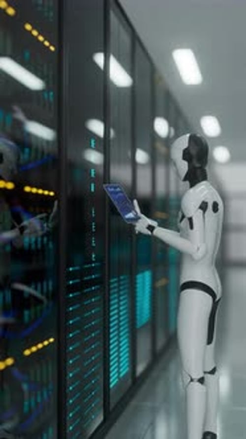 Robot Reads Data on Server in Data Center