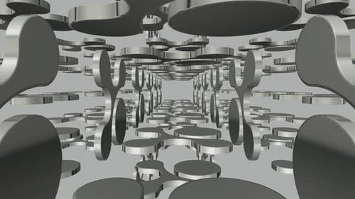 Business Background with Rotating Silver Shapes, 3D Render, Exclusive, Figures, Reflection