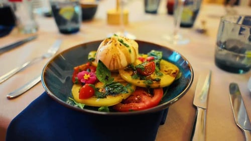 Close Up of Gourmet Dish at Restaurant Table