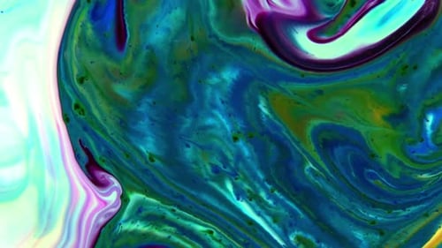 Viscous Turquoise and Purple Paint Mixing Abstractly