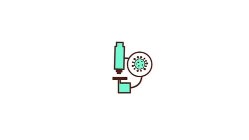 Animated Microscope Icon Examining Virus Cell