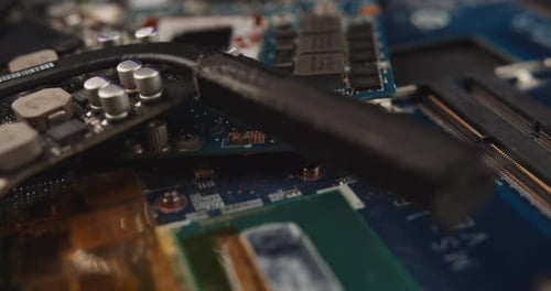 Desktop Circuit Board - Components Of Motherboard Of Computer. - close up