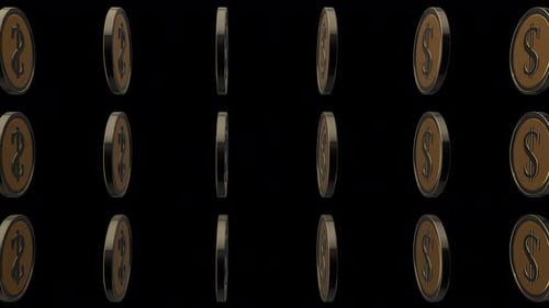 Seamless Loop of Spinning 3D Golden Dollar Coins