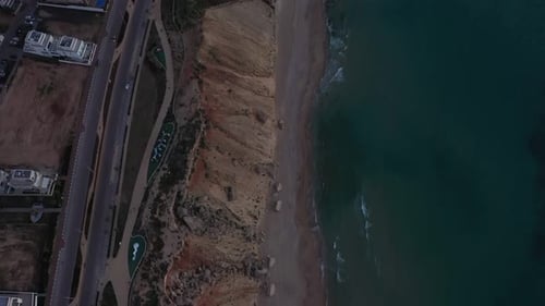 Aerial view of the city of Netanya and its coastline - part of the Israeli coastal plain, at sunset