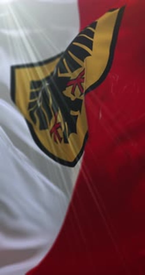 Realistic Waving Vertical Flag with Golden Crest Animation