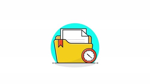 4K-Ordner mit Uhr. Animationsvideo zum Projektmanagement-Konzept