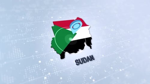 Sudan Country Map Flag Location Pin Digital Animation