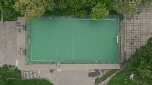 Aerial View of Empty Stadium for Games Outside Drone View of the Multifunctional Outdoor Playground