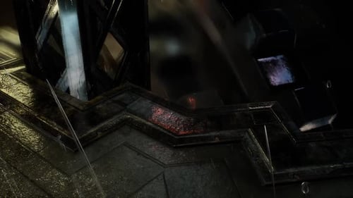 Futuristic Metallic Structures with Dynamic Rain Effects