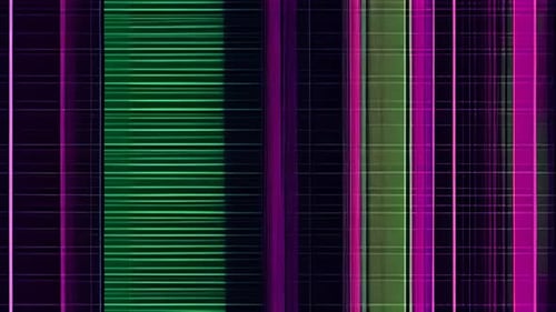 A green and purple striped background with glitchy noise
