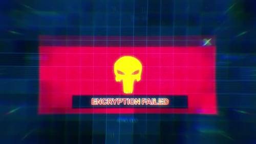 Digital Glitch Encryption Failed Title Display with Skull Icon