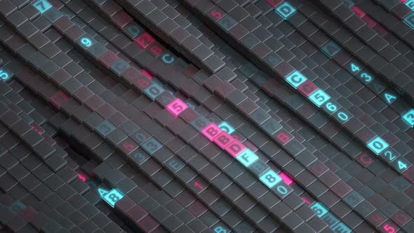 Hex-code digital background. Seamless loop 3D render animation ...