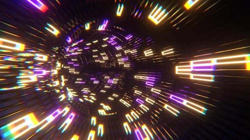 Hellgelber und violetter Netz-Neon-Torus-Tunnel-Hintergrund VJ Loop L 4K