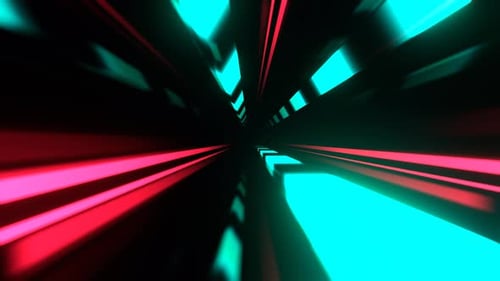 Red And Turquoise Striped Abstract Endless Neon Tunnel Background Vj Loop I 4K