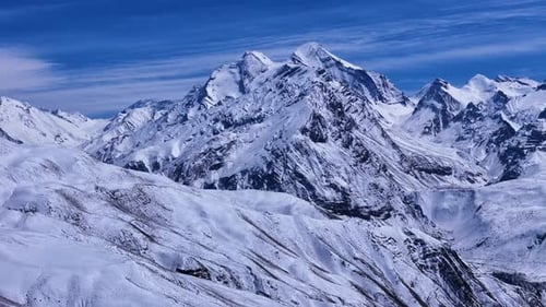 Snowy Mountain Range Aerial View