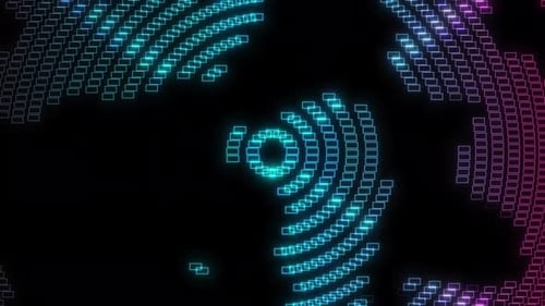 Abstract Animation Of Circle Vj Loop Square Particle Animation On Black Background. Digital Circle