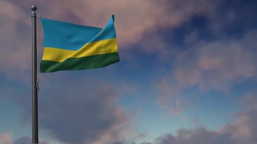 Rwanda Flag On Flagpole - 2K