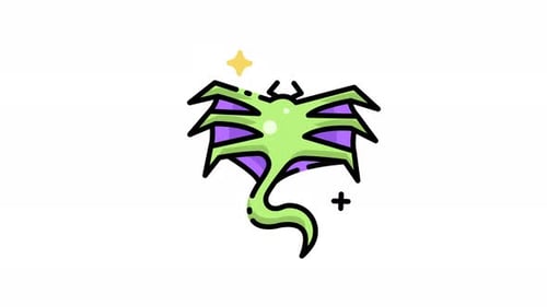 animation de Alien Parasite Fiction : un monstre vert aux ailes violettes attend son hôte.