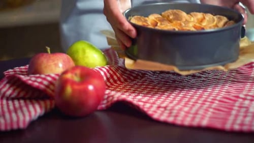 Fresh Baked Apple Pie with Fruit on Table