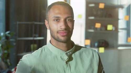Successful Cheerful Attractive Businessman Looking at Camera Portrait of Young Handsome Mulatto Man