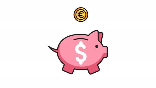 Animated piggy bank icon . Seamless looping video with alpha channel on transparent background