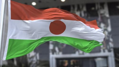 Niger Flag Waving on Pole with Realistic Fabric Motion