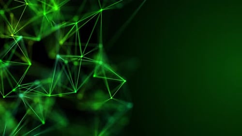 Green chemical bonds of molecules. Looping scientific biological background. Bacteria triangle grid.