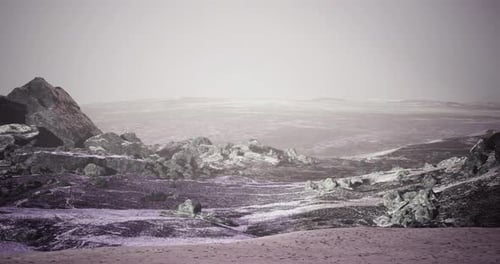 View of a Barren Landscape Showcasing Rocky Terrain Under a Cloudy Sky