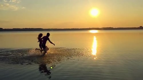 SLOW MOTION Silhouette of Couple on the Beach Dream Vacations