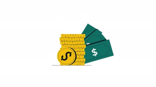 4k Stack of Gold Coins and Dollar Banknote. Financial Wealth Concept Animation Video