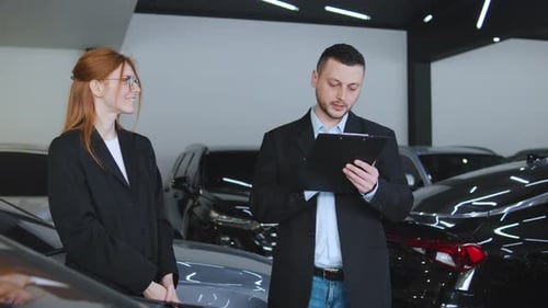 Business Professionals Engaging in a Handshake During a Car Sale Negotiation Inside a Modern