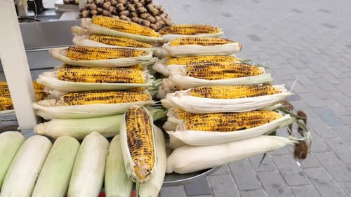 Grilled Corn for Sale in a Market Stall in Istanbul