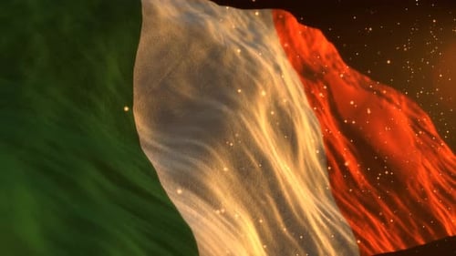 Dramatic Waving Flag with Glowing Particles and Cinematic Lighting