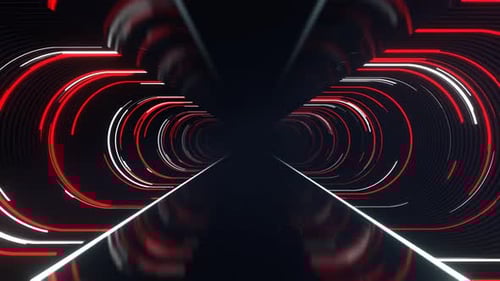 Red And White Sci Fi Neon Tunnel Background VJ Loop l 4K