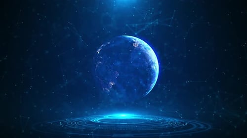 Global Technology 3d Earth Digital Connected Network Background. Worldwide Big Data Cloud. World Con