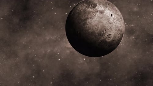 Spinning 3d Ceres Fictional Planet Moving View On Space Galaxy