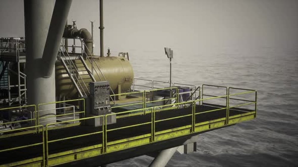 Realistic Offshore Oil Rig Platform Animation Over Gloomy Ocean ...