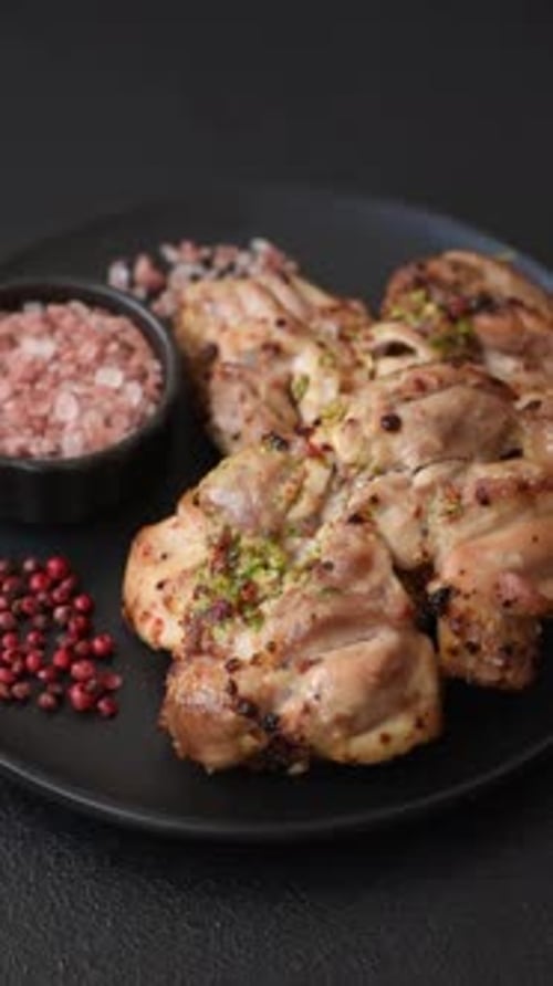Juicy Grilled Chicken Thighs with Pink Salt Close-up