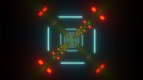 Hypnotic neon tunnel with pulsing red and green lights