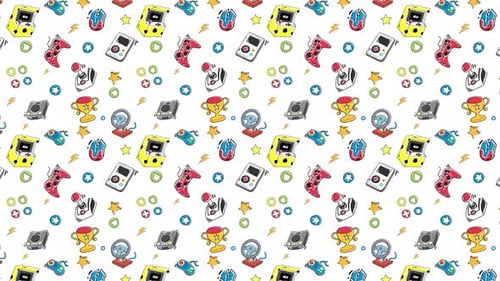 Retro Arcade Games icons seamless pattern looping background animation