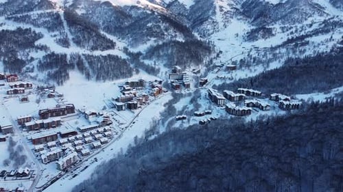 Snowy Ski Resort In The Mountains