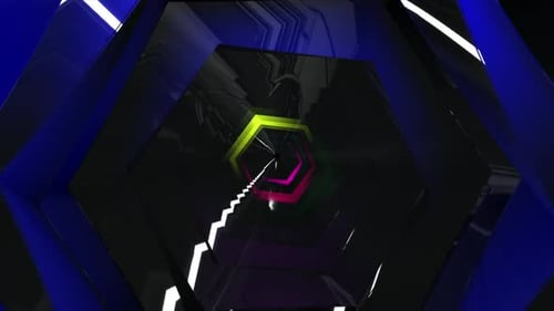 Abstract Background From Hypnotic Moving Of Hexagon. Glowing Tunnel With Colorful Neon Lights. 3d...