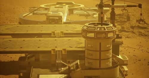 Futuristic Mars Base and Equipment on the Planets Surface