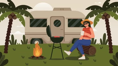 Young Woman Drinking Coffee In A Camp 4K