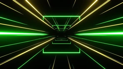 Grün und Gelb bewegen sich durch den Laser Neon Portal Space Hintergrund VJ Loop in 4K