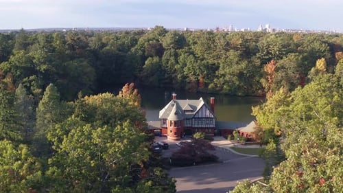 Drone Roger Williams Boat House swan paddle boats floating fountain Providence, RI