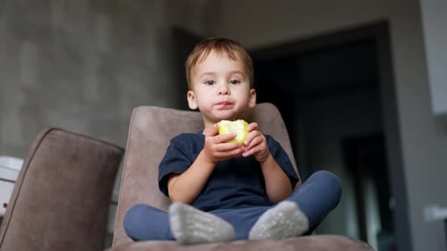 Young Child Eating Apple Indoors