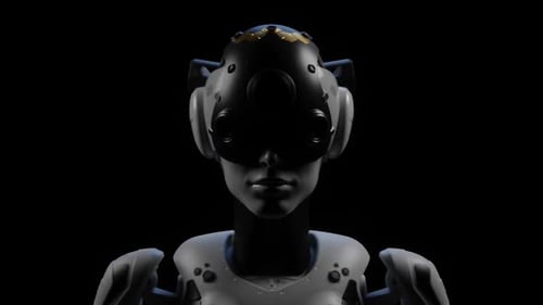 vollständiger Download von künstlicher Intelligenz, Portrait eines weiblichen Roboters. Alpha-Kanal